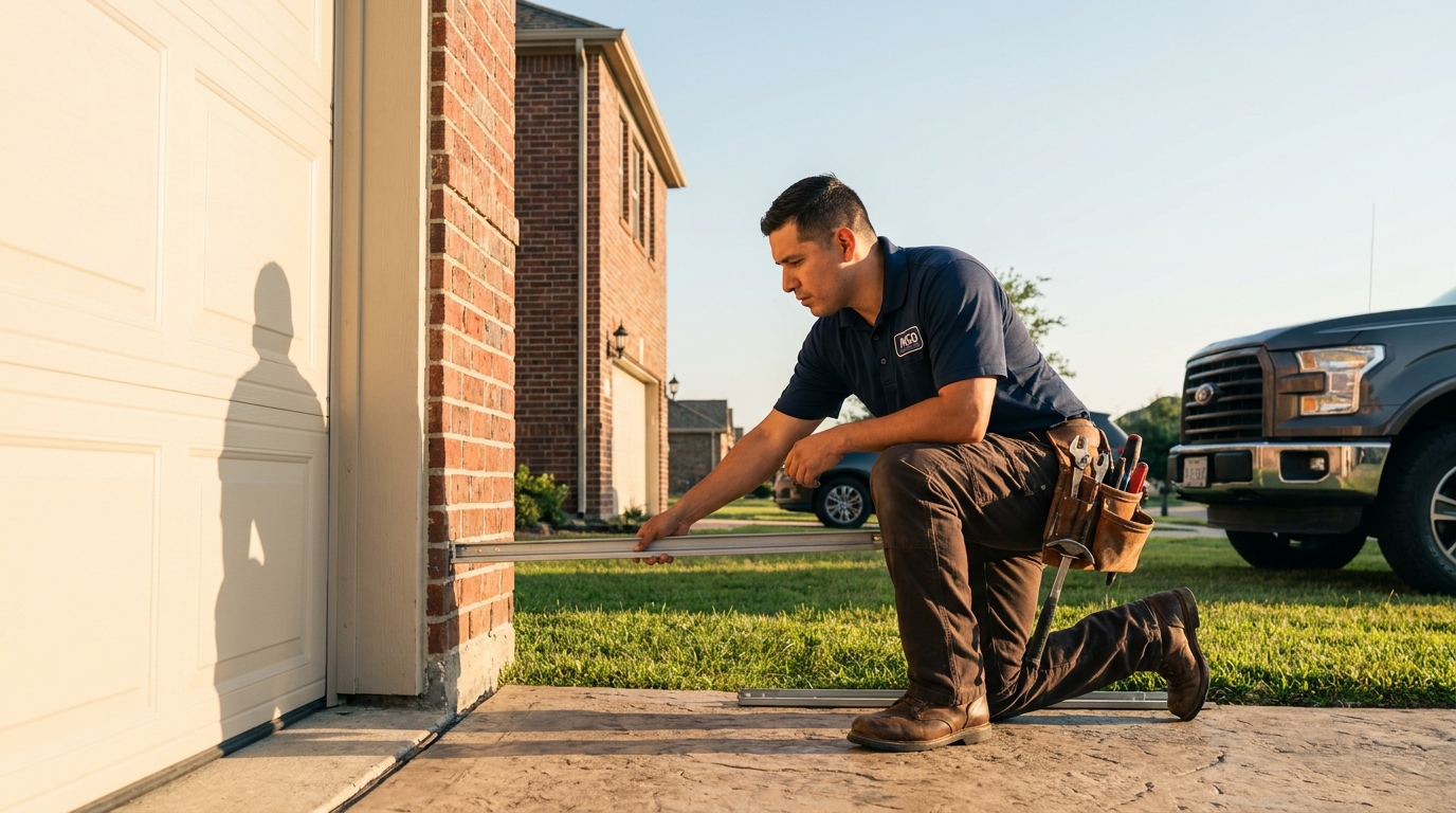 Mockingbird Garage Doors technician arriving at Houston home