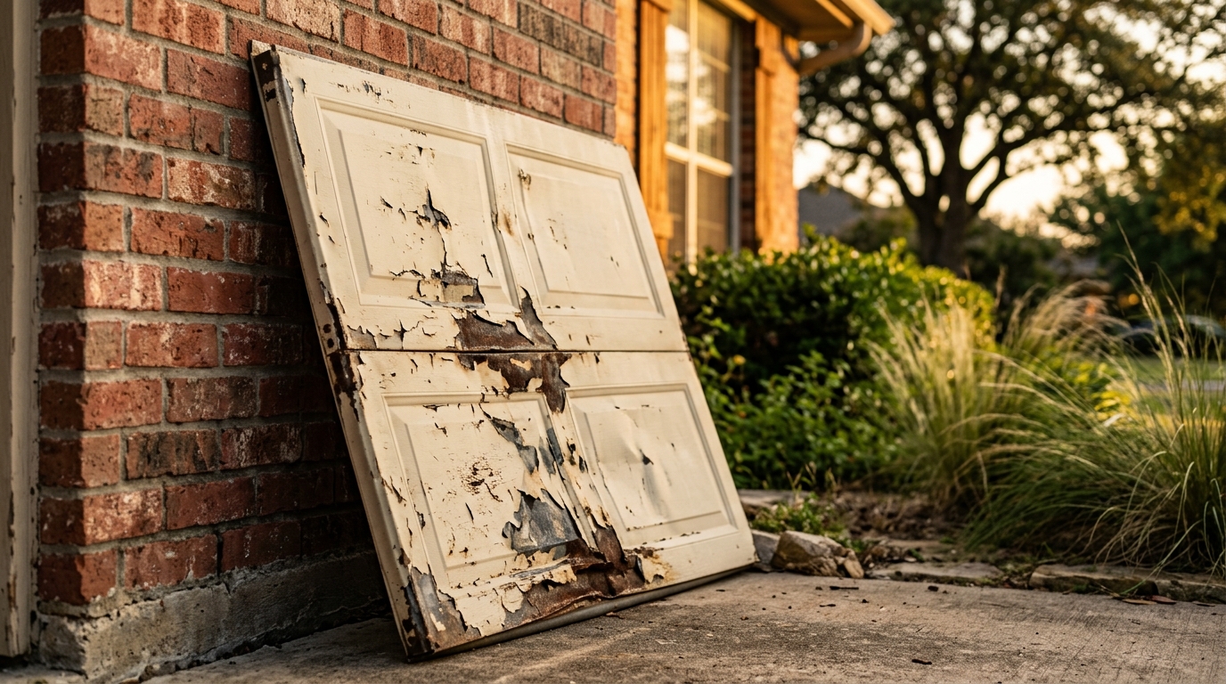 Garage door panel replacement in progress